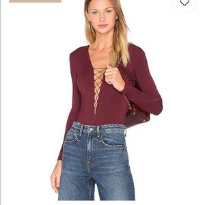 T by Alexander wang long sleeve deep v Bodysuit